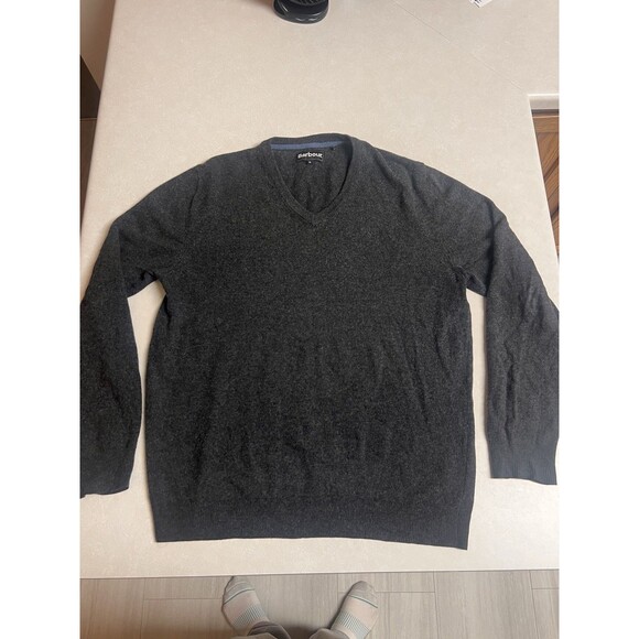 Barbour Sweater Mens XL Lambs Wool V Neck Pullover Charcoal Gray See Pics - Picture 1 of 10